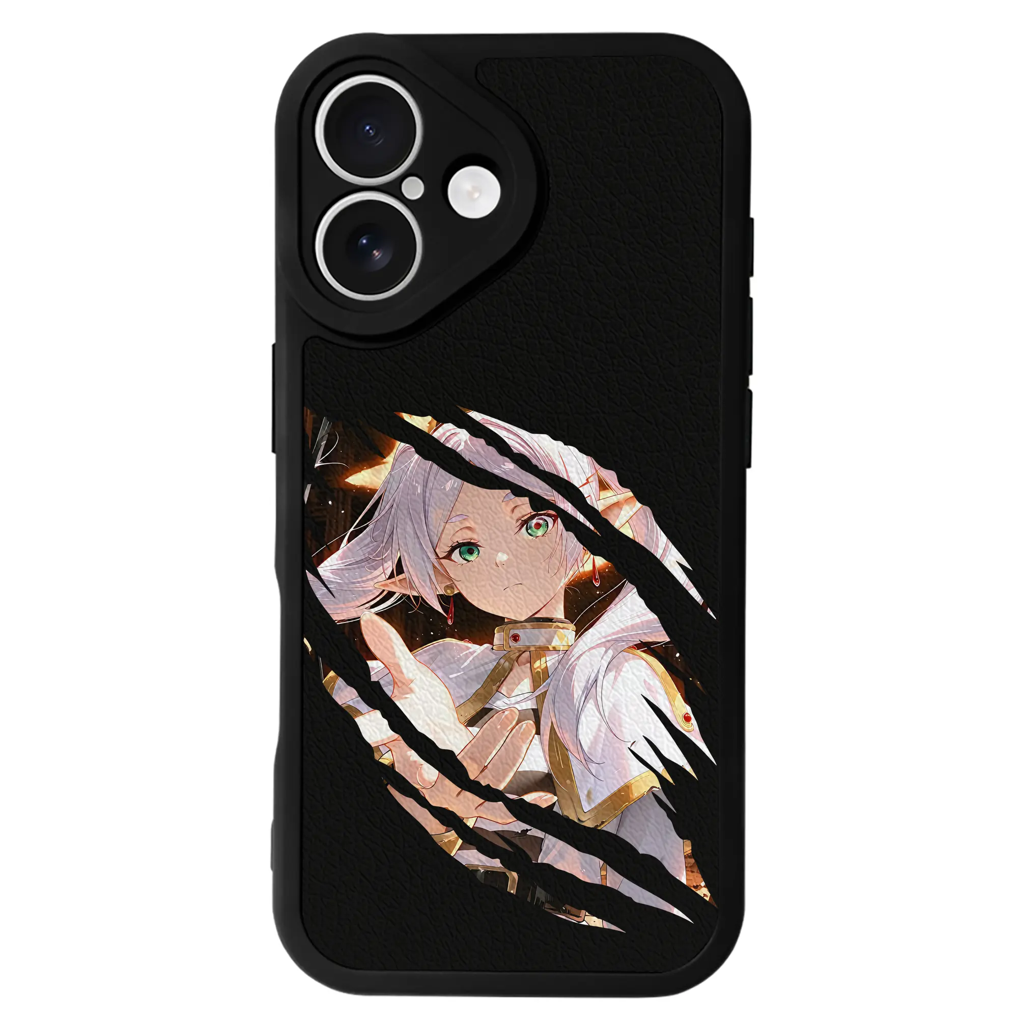 葬送のフリーレン（Frieren） グッズ,フリーレン（Frieren） - IPhone 16シリーズ対応 ・ シリコンスマホケース ・ レザー調 ・ 高精度フィット ・ 耐衝撃 ・ ワイヤレス充電対応 ・ 精密カット